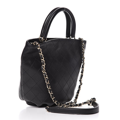 Chanel Lambskin Stitched Small Shopping Tote Black 3 of 11
