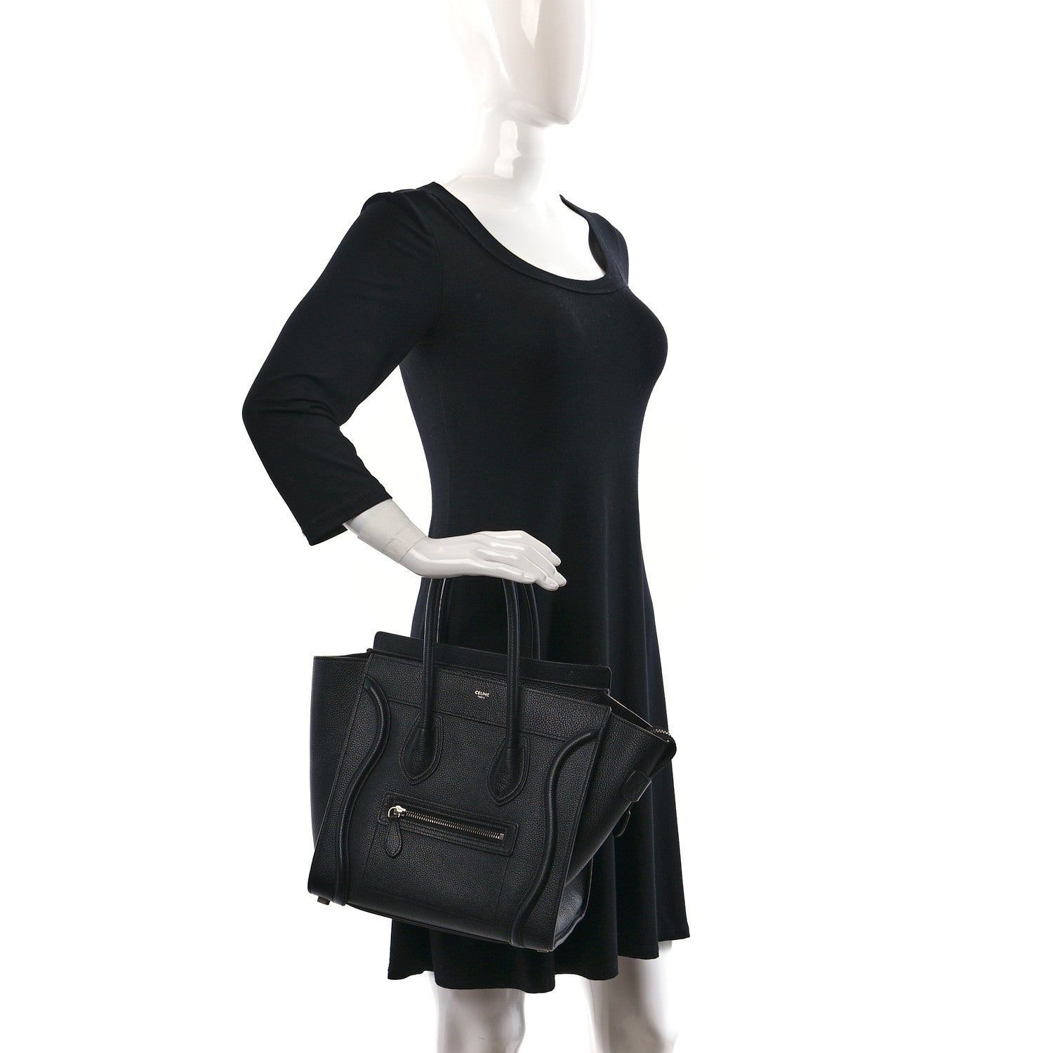 Celine Drummed Calfskin Micro Luggage Black 2 of 9