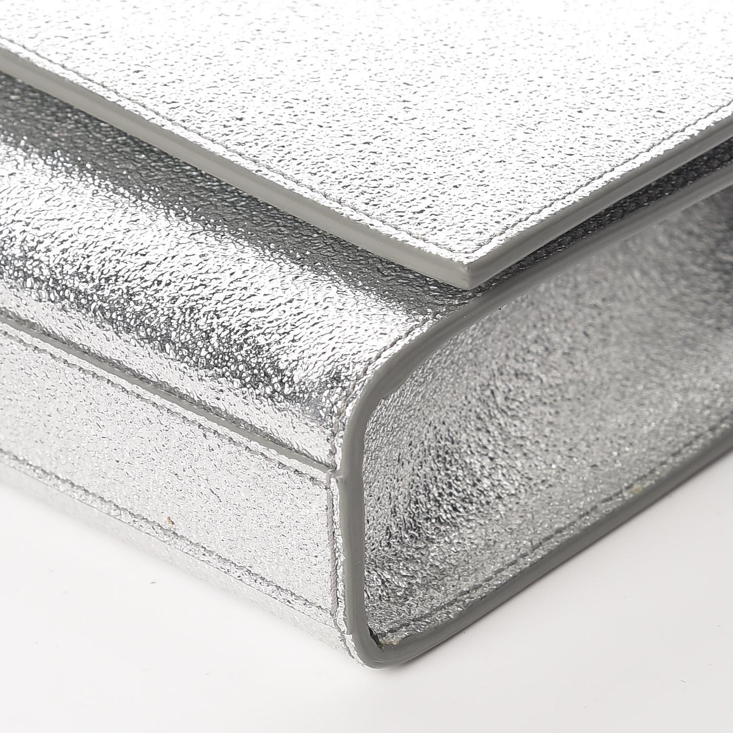Textured Metallic Calfskin Classic Monogram Cassandre Clutch Silver