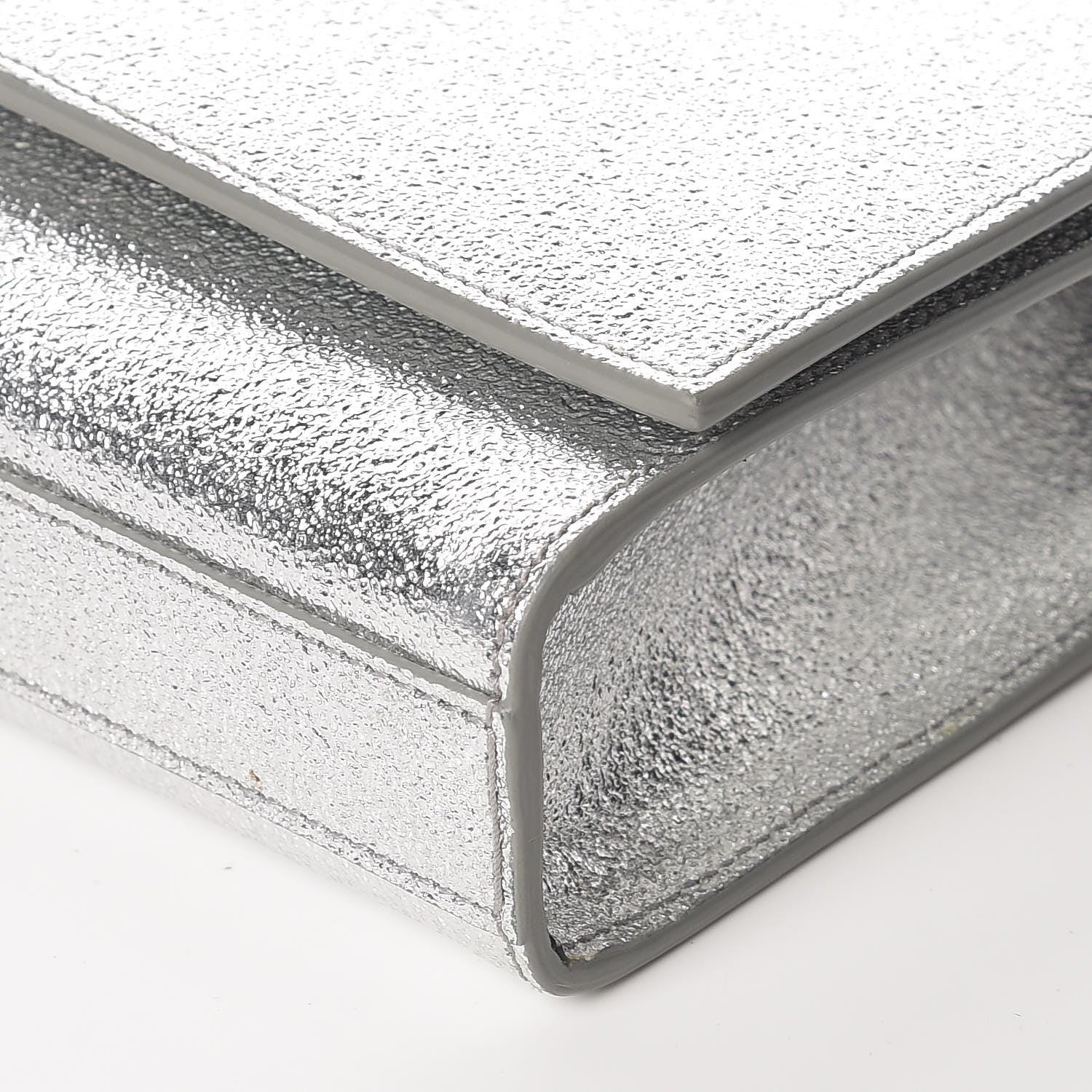 Saint Laurent Textured Metallic Calfskin Classic Monogram Cassandre Clutch Silver 6 of 9