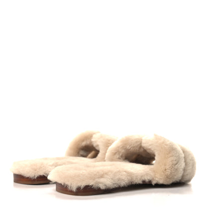 Hermes Woolskin Oran Sandals 38.5 Beige Argile 4 of 8