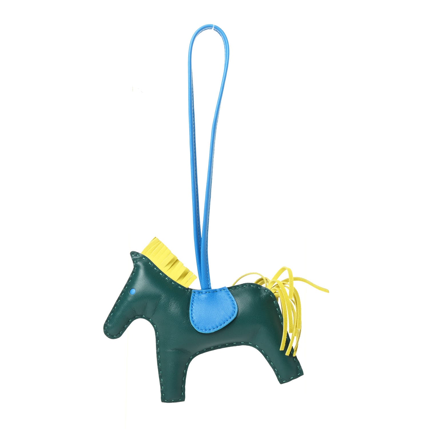 Hermes Milo Lambskin Grigri Rodeo Horse Bag Charm MM Malachite Bleu Zanzibar Lime 1 of 3