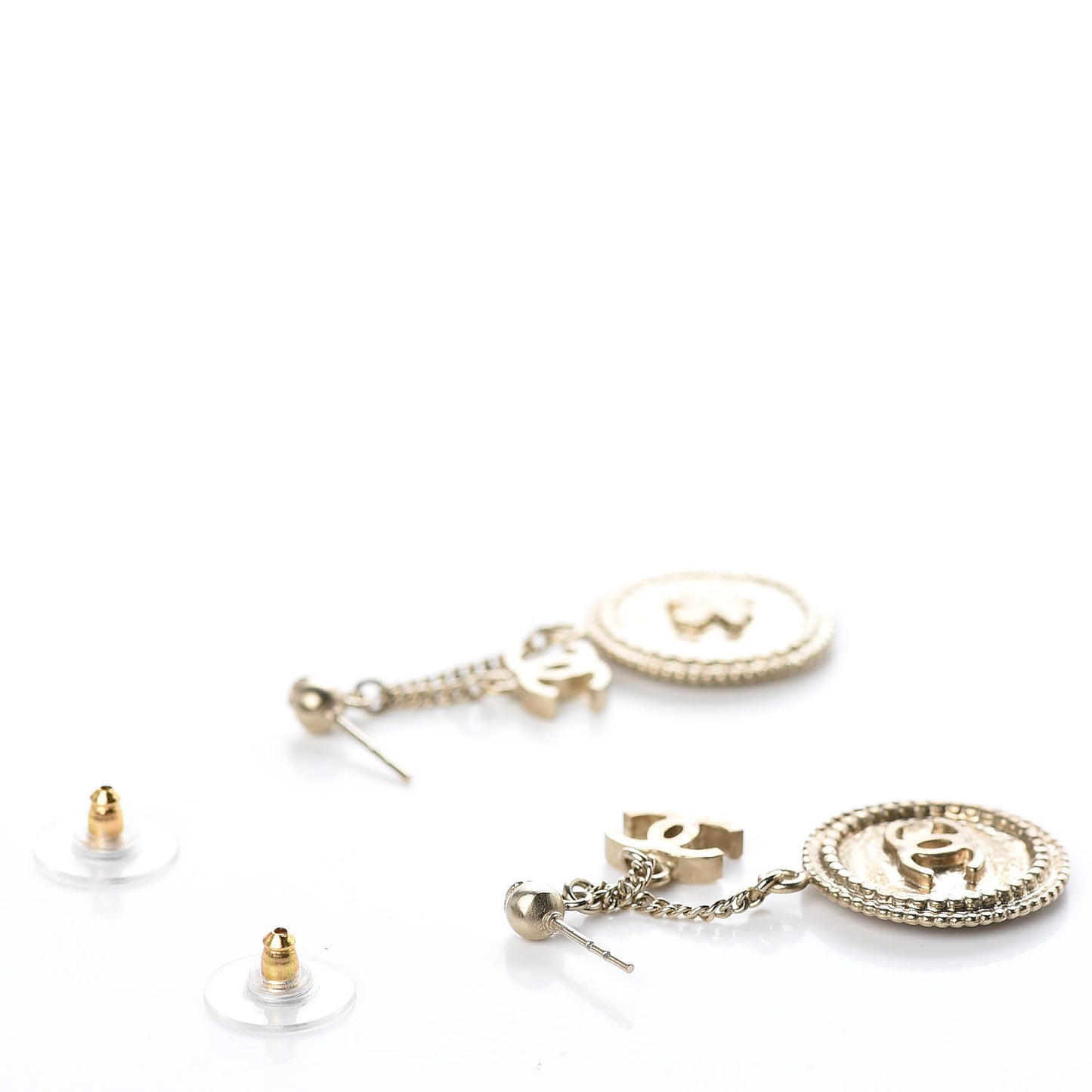 Medallion Clover CC Drop Earrings Light Gold
