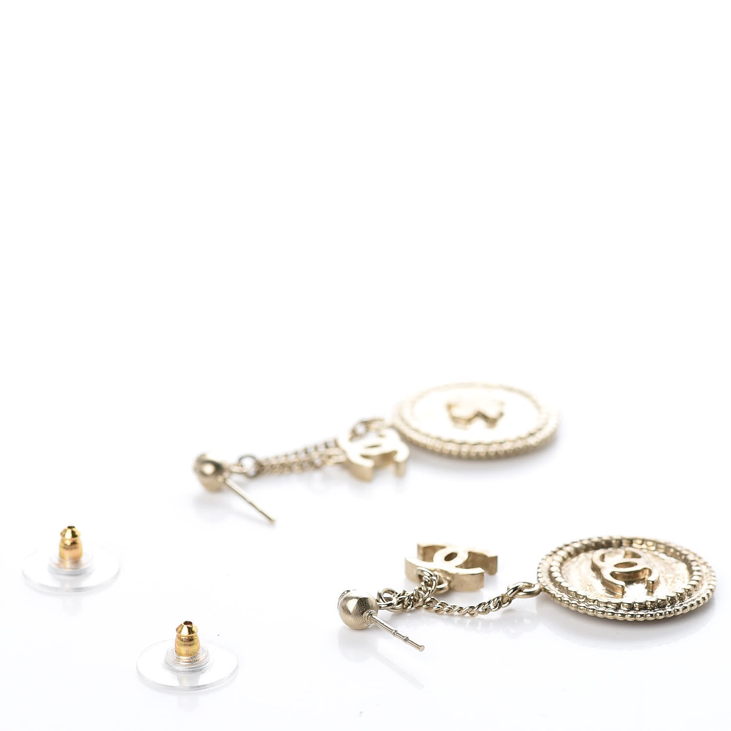 Chanel Medallion Clover CC Drop Earrings Light Gold 4 of 4