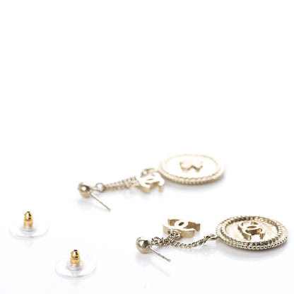 Chanel Medallion Clover CC Drop Earrings Light Gold 4 of 4