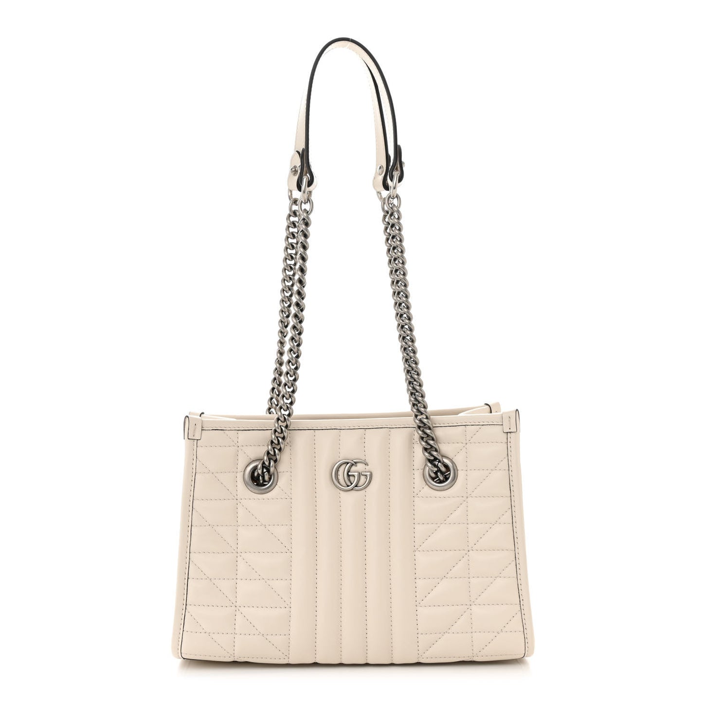 Calfskin Matelasse Aria Small GG Marmont Shoulder Tote Mystic White