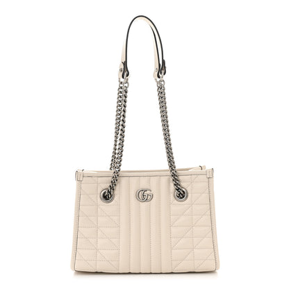 Gucci Calfskin Matelasse Aria Small GG Marmont Shoulder Tote Mystic White 1 of 10