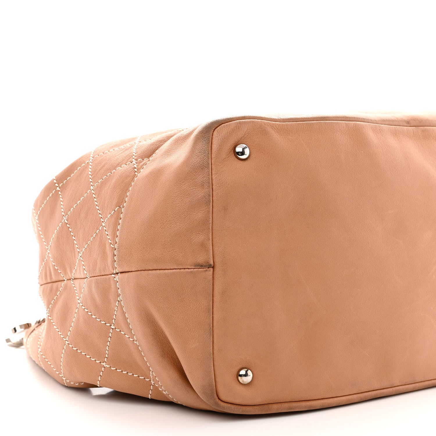 Chanel Lambskin Contrast Stitch Large Drawstring Tote Dark Beige 13 of 15