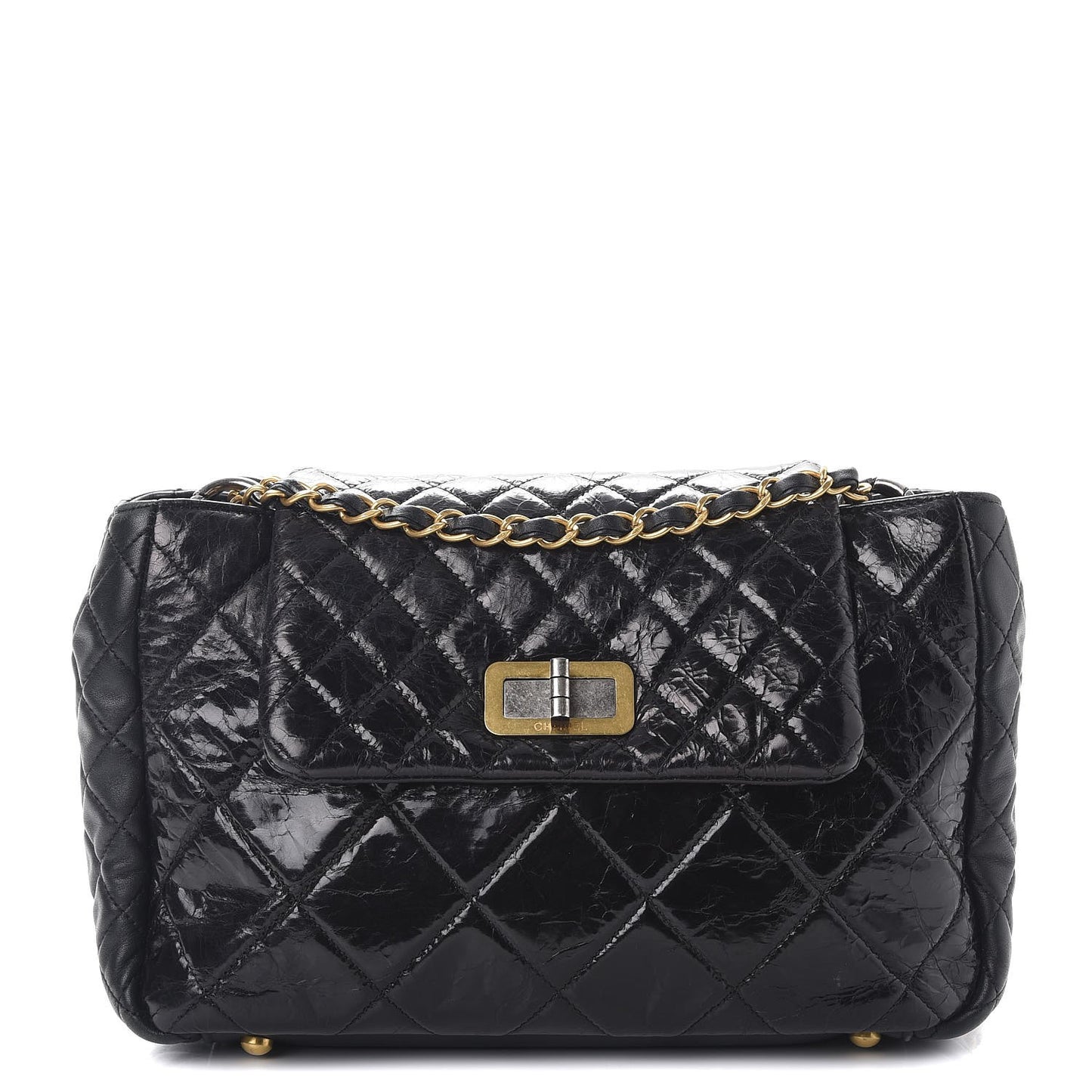 Glazed Crinkled Calfskin Medium East West Flap Black