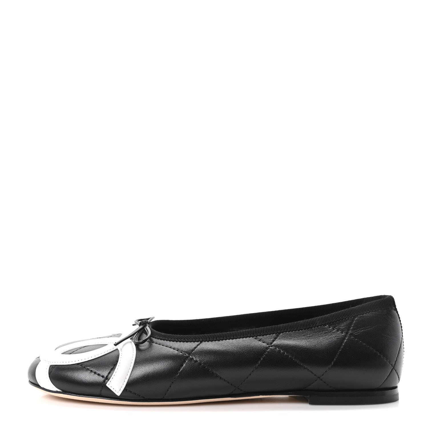 Chanel Lambskin Quilted CC Cambon Ballet Flats 39 Black White 1 of 9