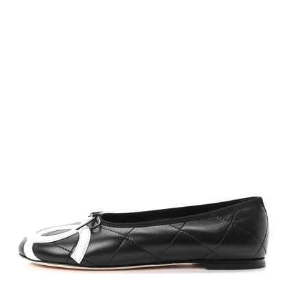 Chanel Lambskin Quilted CC Cambon Ballet Flats 39 Black White 1 of 9