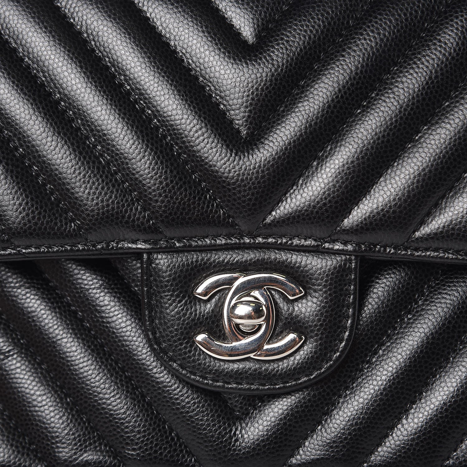 Chanel Caviar Chevron Quilted Medium Double Flap Black 14 of 18