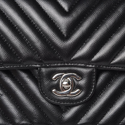 Chanel Caviar Chevron Quilted Medium Double Flap Black 14 of 18