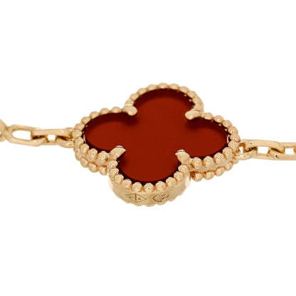 Van Cleef & Arpels 18K Yellow Gold Carnelian 5 Motifs Vintage Alhambra Bracelet 4 of 5