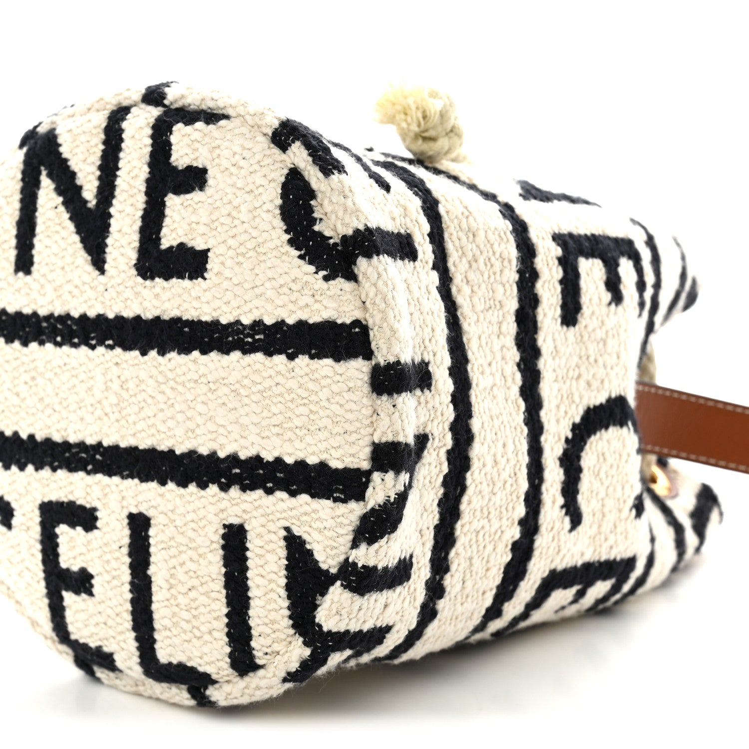 Celine Canvas Drawstring Logo Bucket Bag White Black 9 of 9