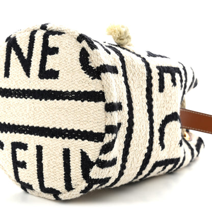 Celine Canvas Drawstring Logo Bucket Bag White Black 9 of 9