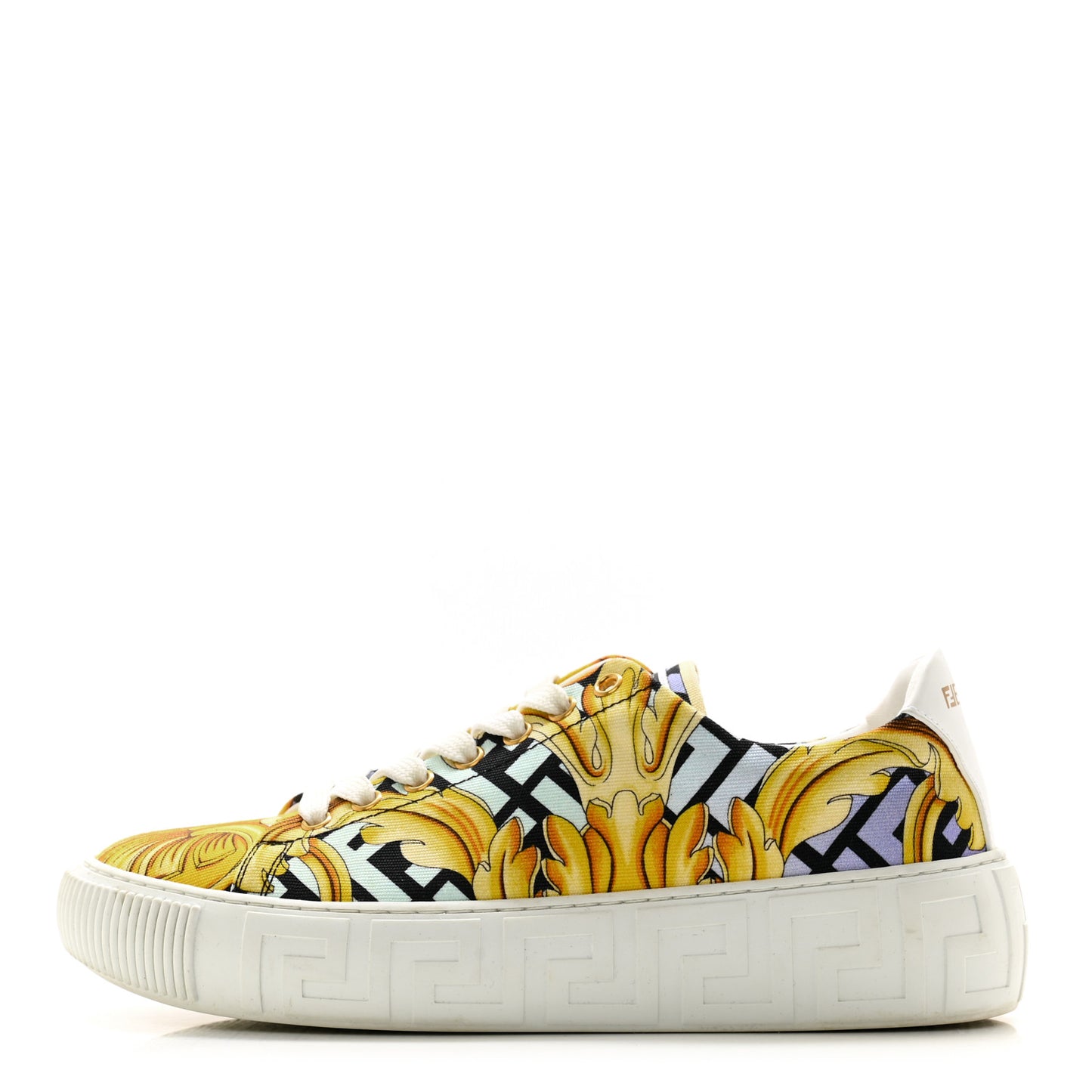 X FENDI Fabric FF Baroque Womens Fendace Greca Sneakers 39.5 Gold Multicolor