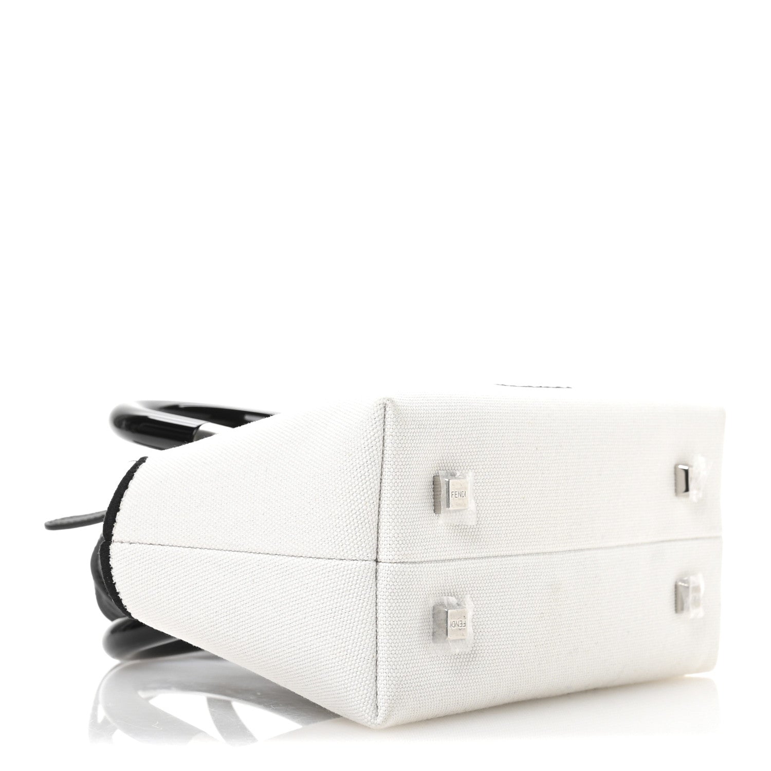 Fendi Canvas Vitello King Plexiglass Logo Embroidered Mini By The Way Top Handle Boston Bag White Rice Black 4 of 11