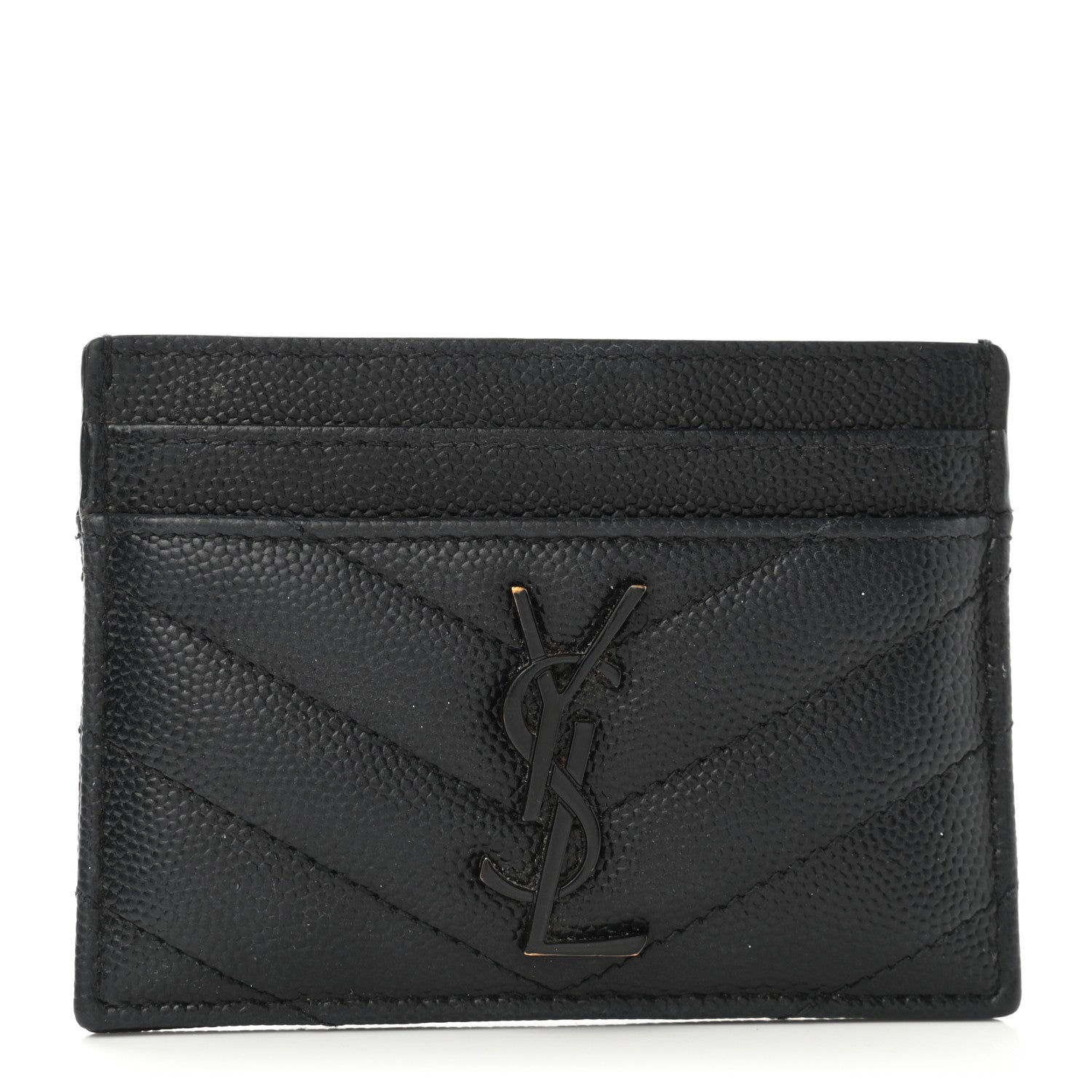 Saint Laurent Grain De Poudre Matelasse Chevron Monogram Credit Card Case Black 1 of 9