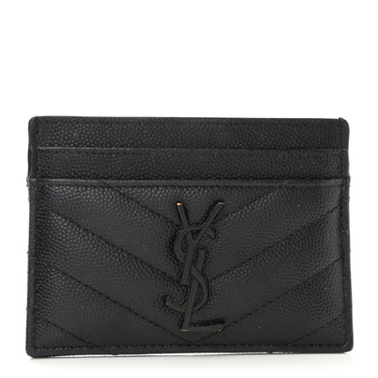 Saint Laurent Grain De Poudre Matelasse Chevron Monogram Credit Card Case Black 1 of 9