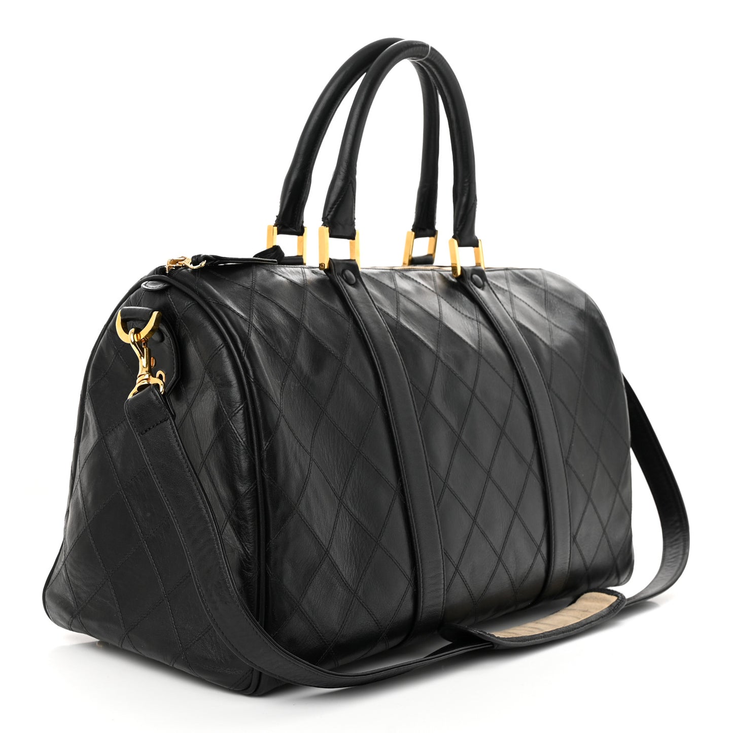 Calfskin Diamond Stitched Duffle Bag Black
