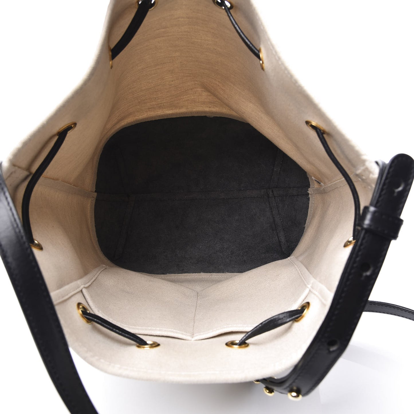 Canvas Calfskin Bucket Bag Creme Black