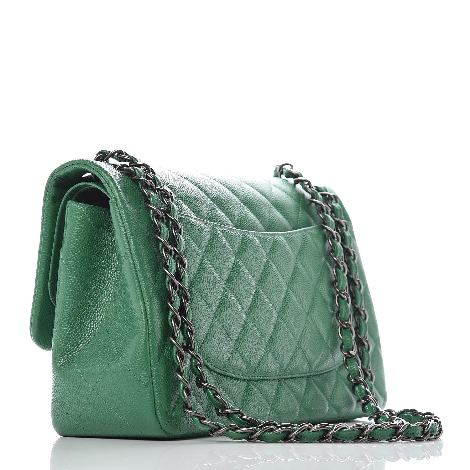 Chanel Caviar Quilted Jumbo Double Flap Green 3 of 9