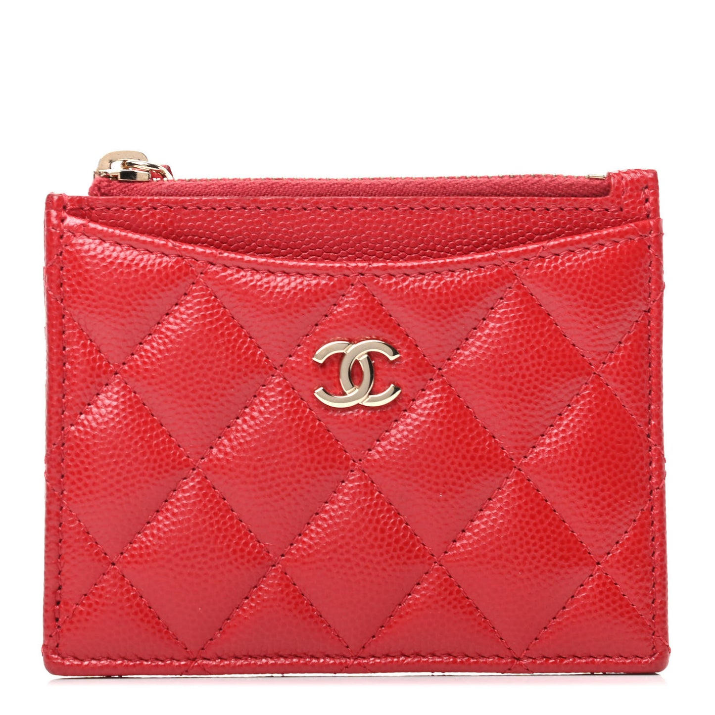 Caviar Quilted CC Zip Card Holder Red