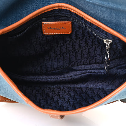Christian Dior Denim Embroidered Saddle Bag Blue 6 of 13