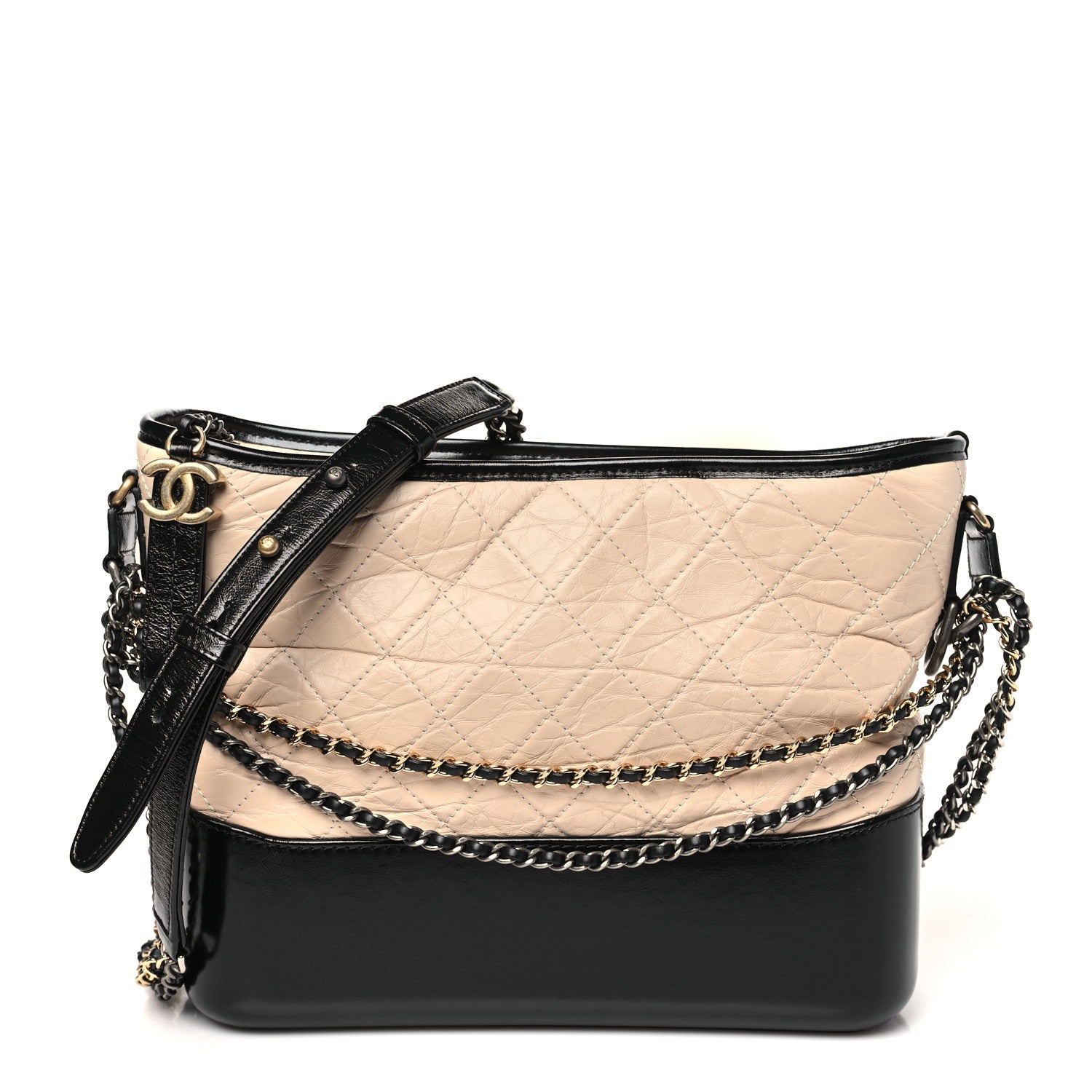 Chanel Aged Calfskin Quilted Medium Gabrielle Hobo Beige Black 1 of 10