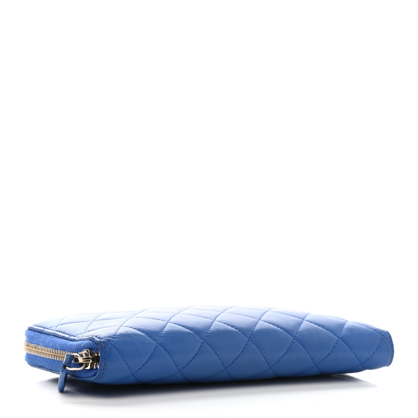 Lambskin Quilted Large Zip Around Organizer Wallet Blue