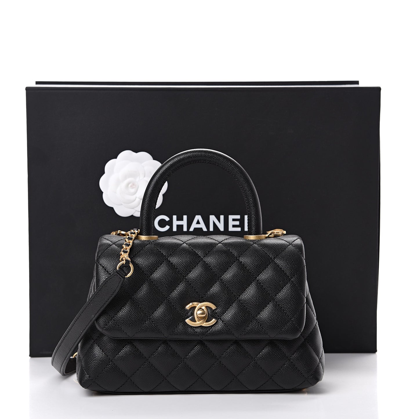 Caviar Quilted Mini Coco Handle Flap Black