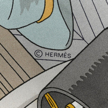 Hermes Silk Mystere Au 24 Faubourg Scarf Mastic Rose Poudre Gris Bleu 2 of 3