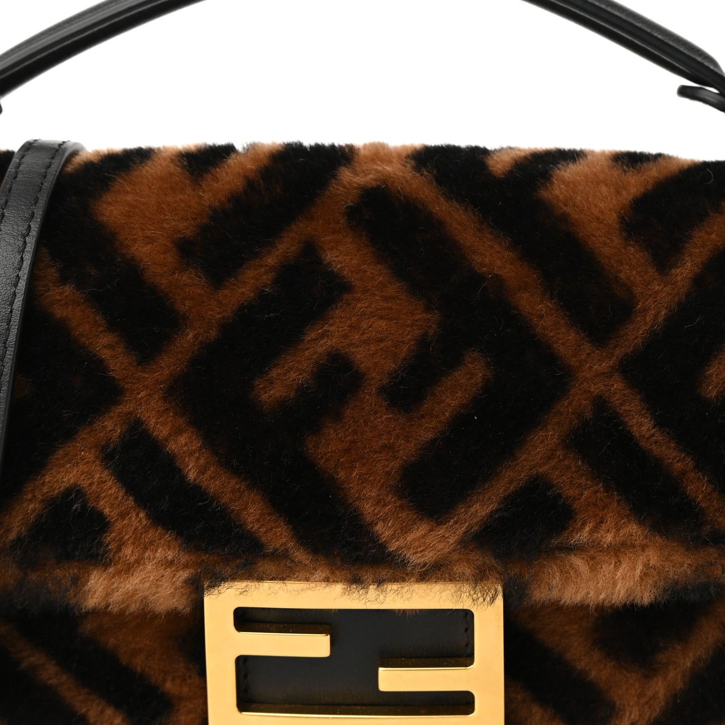 Shearling Vitello Dolce Macro FF 1974 Mini Baguette Tobacco Black