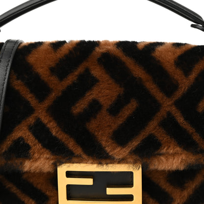 Fendi Shearling Vitello Dolce Macro FF 1974 Mini Baguette Tobacco Black 8 of 10