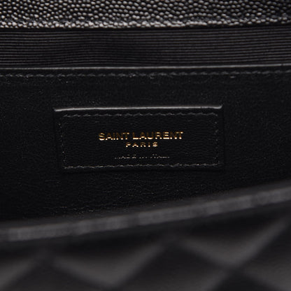 Saint Laurent Grain De Poudre Textured Mixed Matelasse Triquilt Medium Monogram Satchel Black 7 of 8