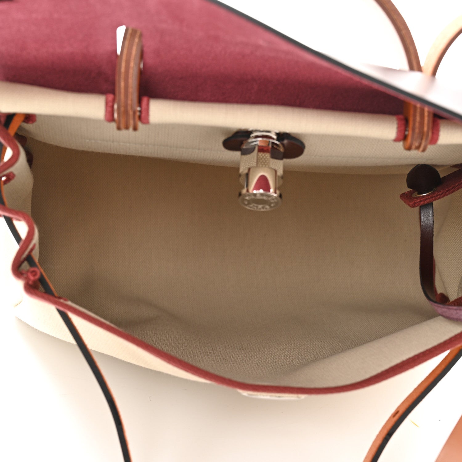 Hermes Military Toile Vache Hunter Herbag Zip Retourne 31 PM Beton Fauve Rouge Sellier Cuivre 6 of 12