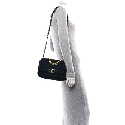Chanel Tweed Quilted Medium Chanel 19 Flap Navy Blue Black 2 of 10