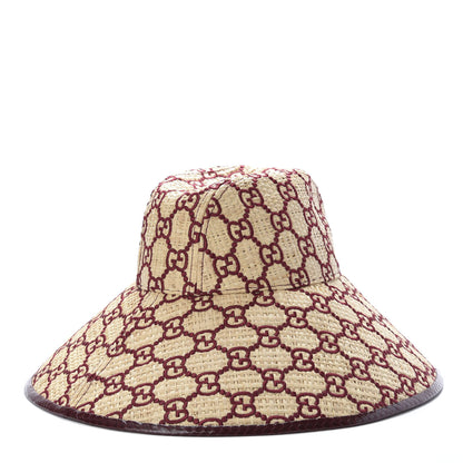 Gucci Raffia Elaphe GG Monogram Embroidered Wide Brim Hat Ivory Bordeaux 1 of 7
