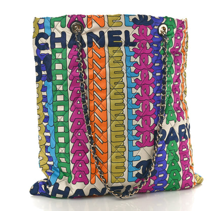 Chanel Printed Fabric Quilted Logo Large Shopping Tote Multicolor 3 of 8