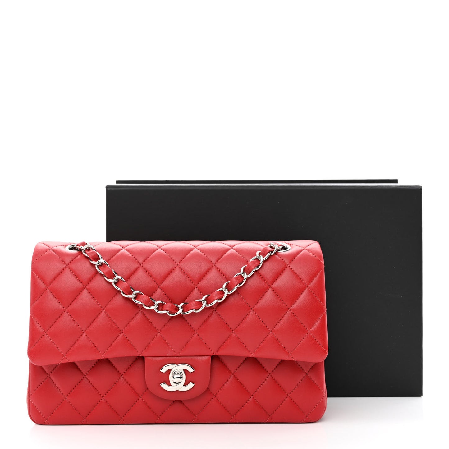 Lambskin Quilted Medium Double Flap Red