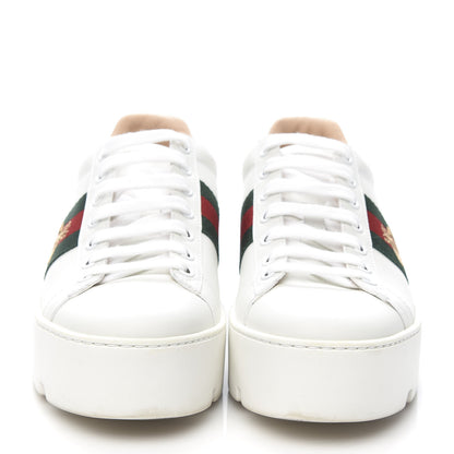 Gucci Calfskin Web Bee Embroidered Womens Ace Platform Sneakers 37 White 2 of 12