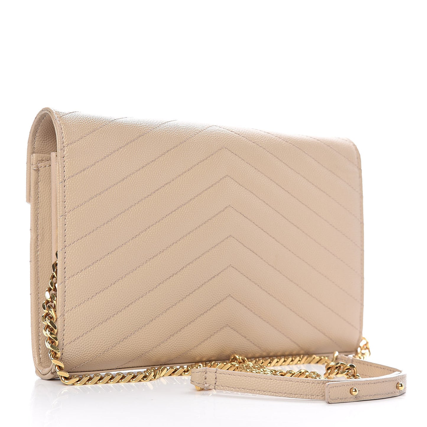Grain De Poudre Matelasse Chevron Monogram Chain Wallet Deep Beige