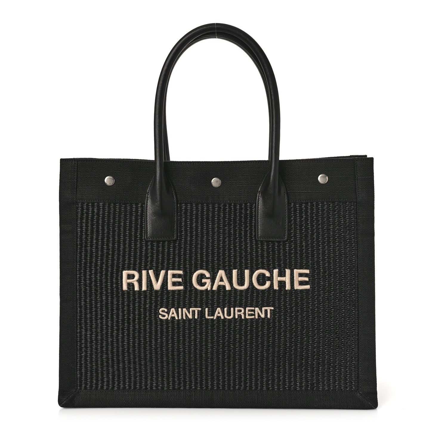 Raffia Linen Calfskin Small Rive Gauche Tote Black