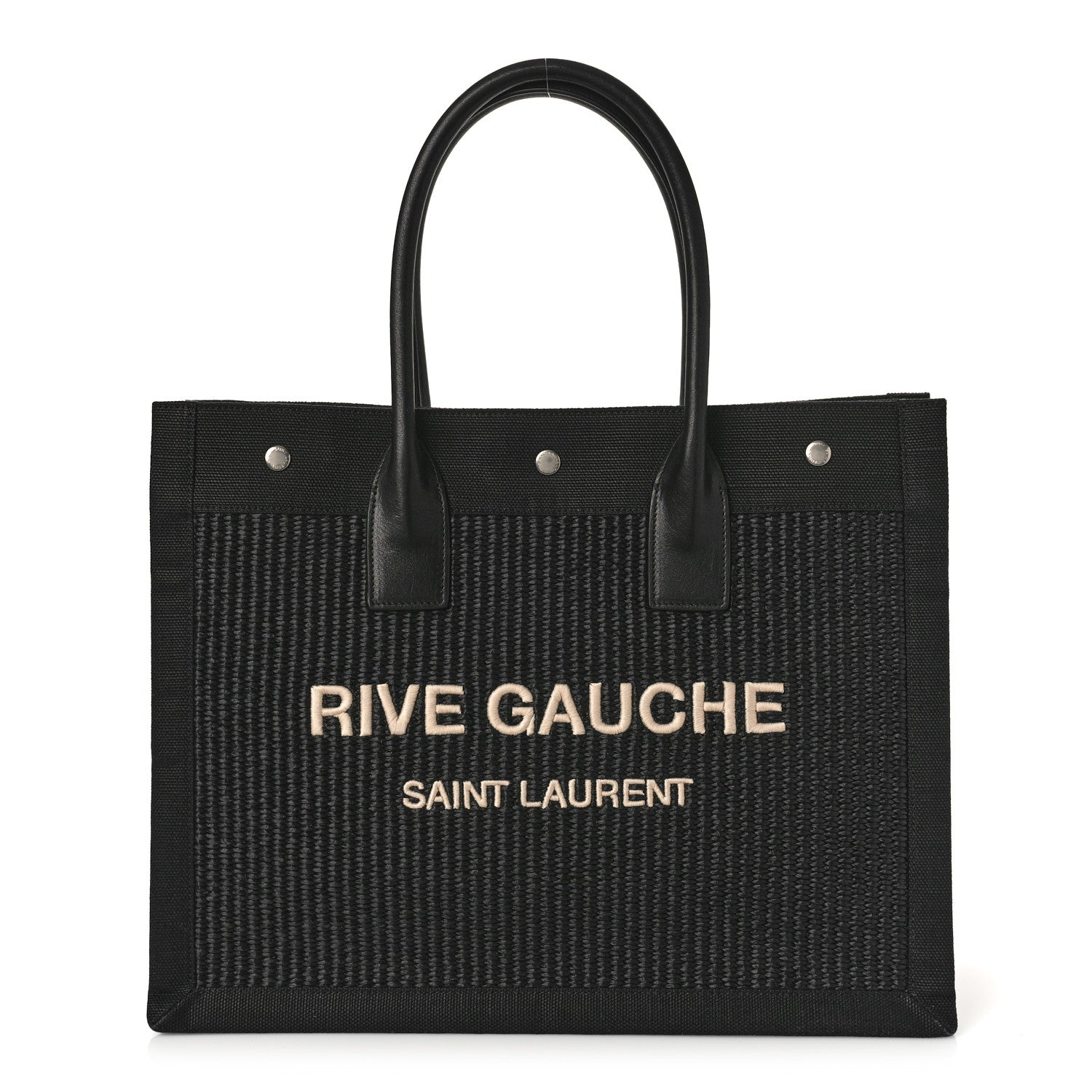 Saint Laurent Raffia Linen Calfskin Small Rive Gauche Tote Black 1 of 8