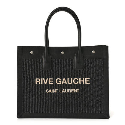 Saint Laurent Raffia Linen Calfskin Small Rive Gauche Tote Black 1 of 8