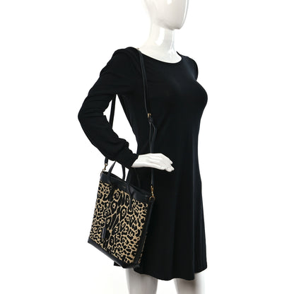 Saint Laurent Raffia Calfskin Leopard Print Toy Shopping Tote Natural Black 2 of 9