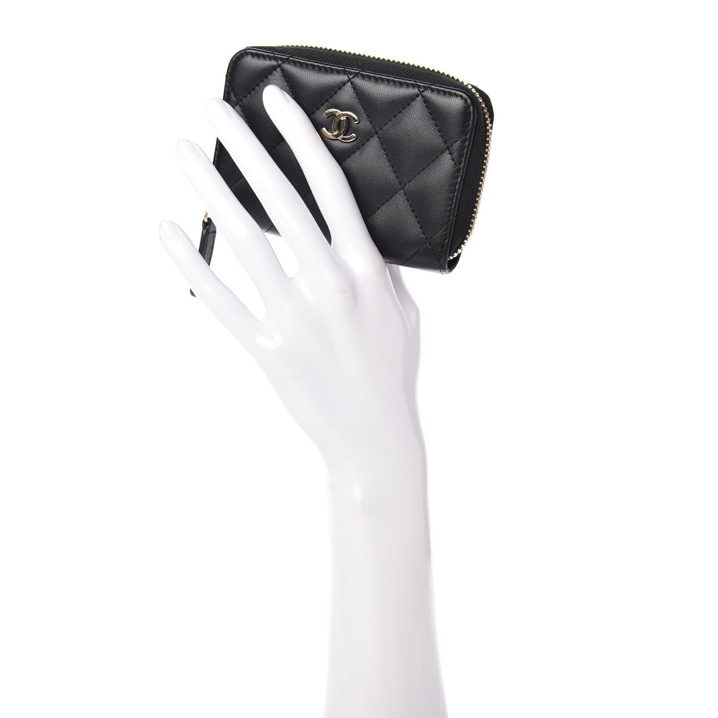 Lambskin Quilted Zip Coin Purse Black