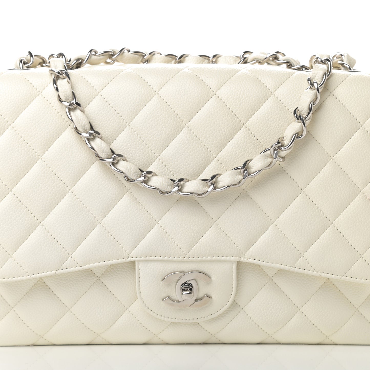Caviar Quilted Jumbo Single Flap White