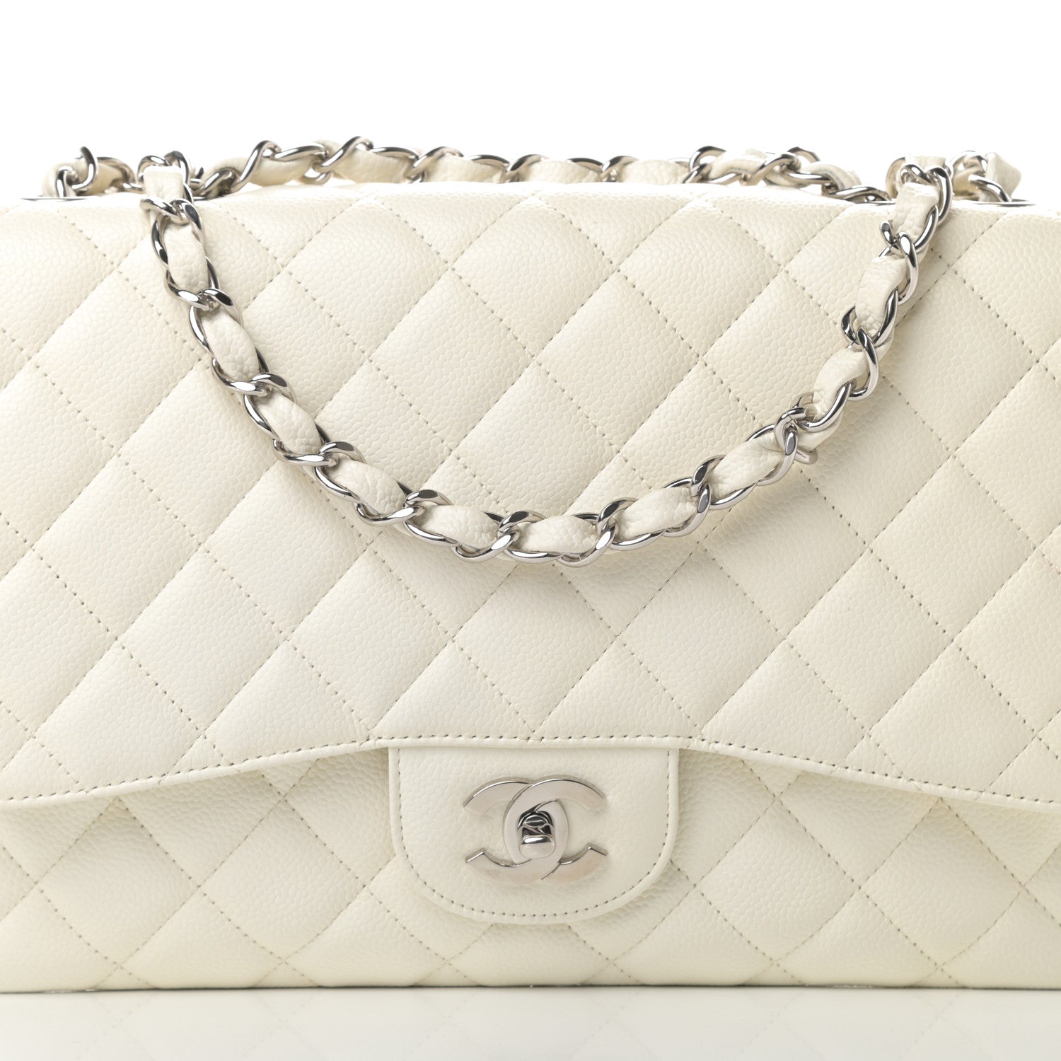 Chanel Caviar Quilted Jumbo Single Flap White 8 of 12
